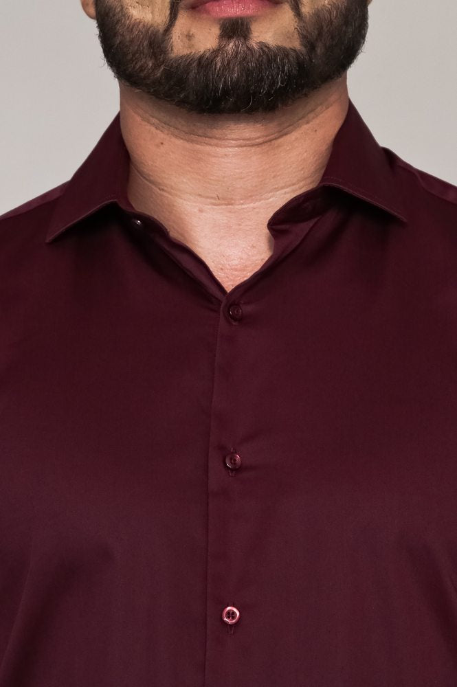 Camisa Social Cetim Stretch Masculina Mr.Valentim Marsalo