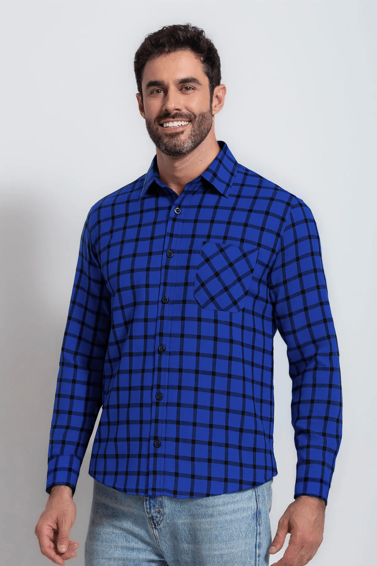 Camisa Masculina Xadrez em Algodão Mr.Valentim Azul Escuro