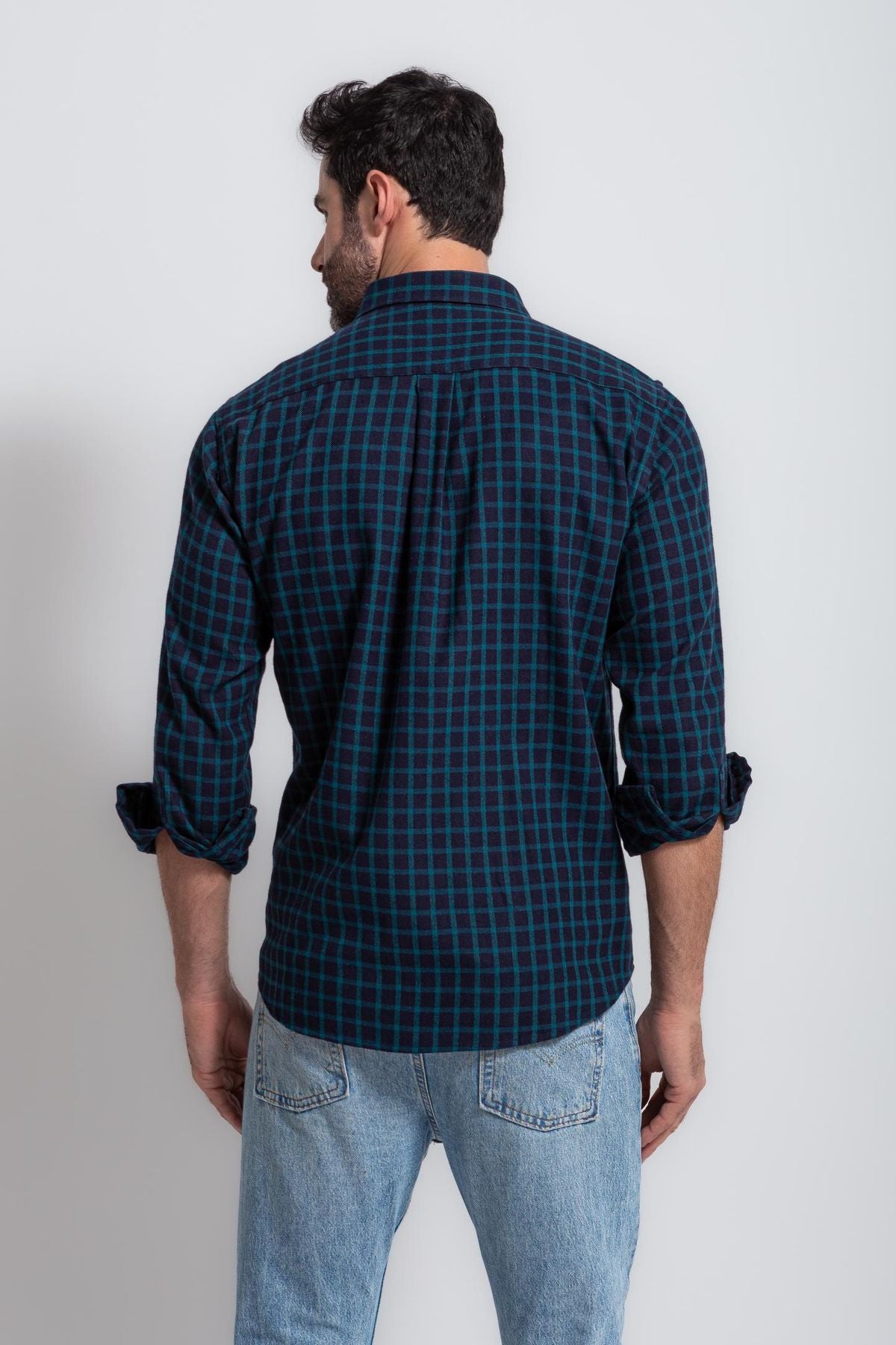 Camisa Masculina Xadrez em Algodão Mr.Valentim Azul Escuro