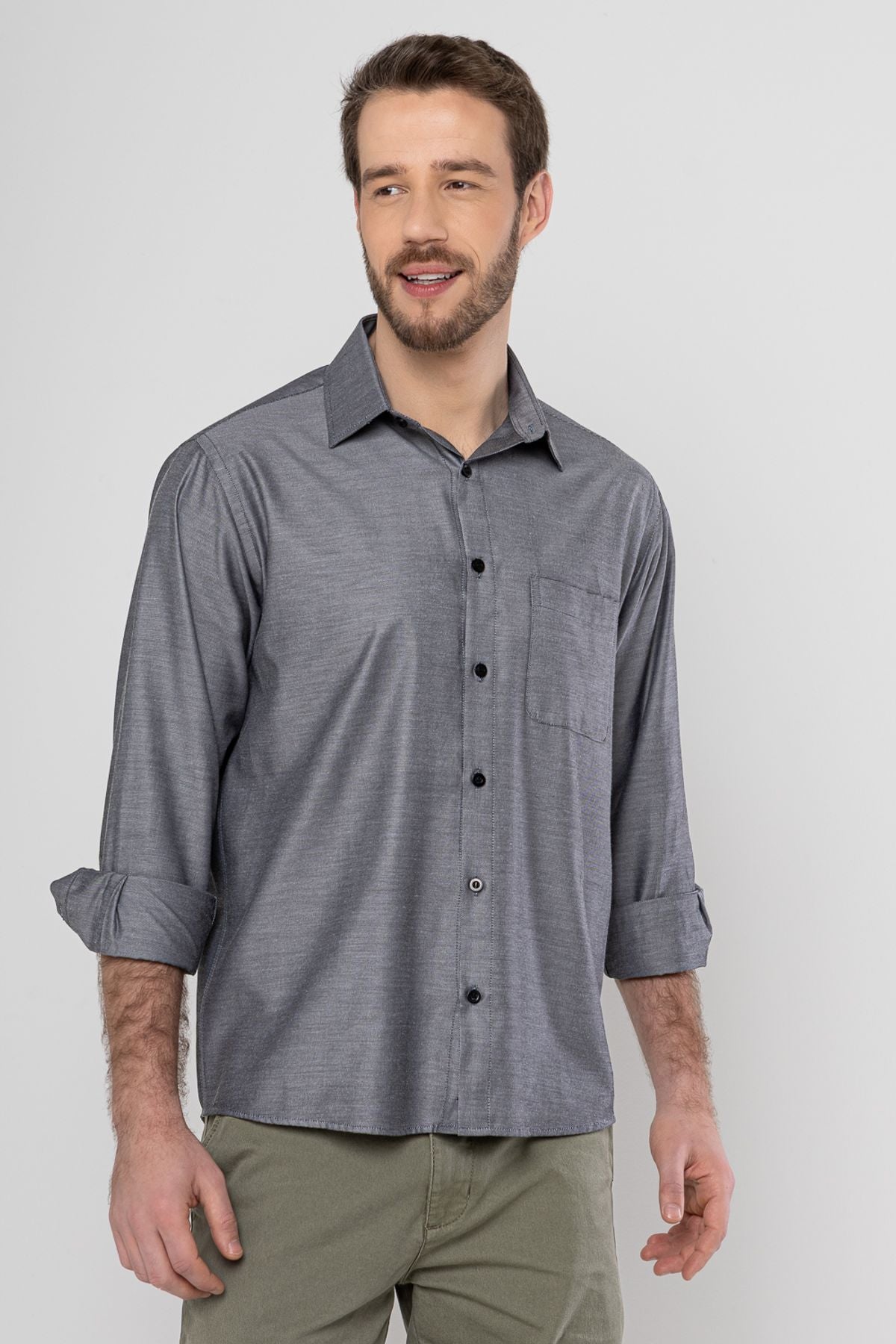 Camisa Masculina Passa Fácil Maquinetada Cinza Mr. Valentim