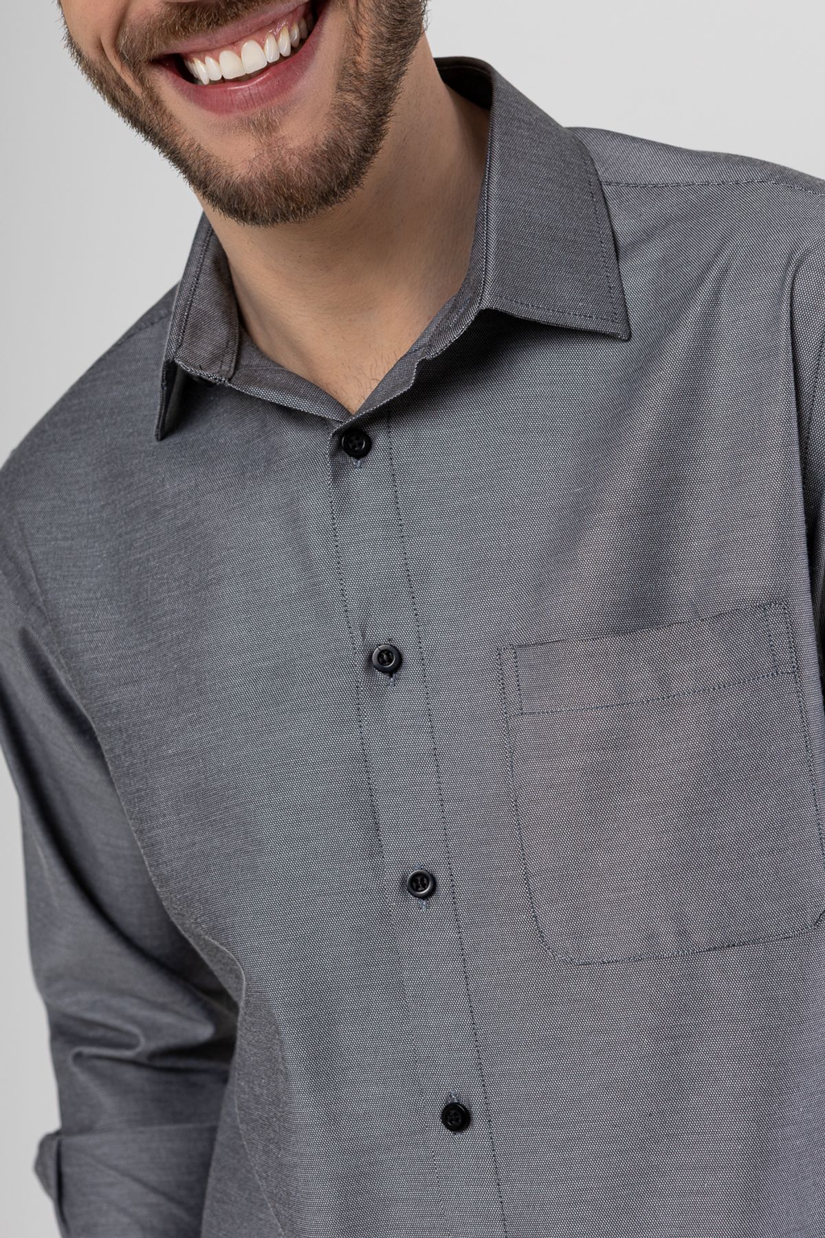 Camisa Masculina Passa Fácil Maquinetada Cinza Mr. Valentim