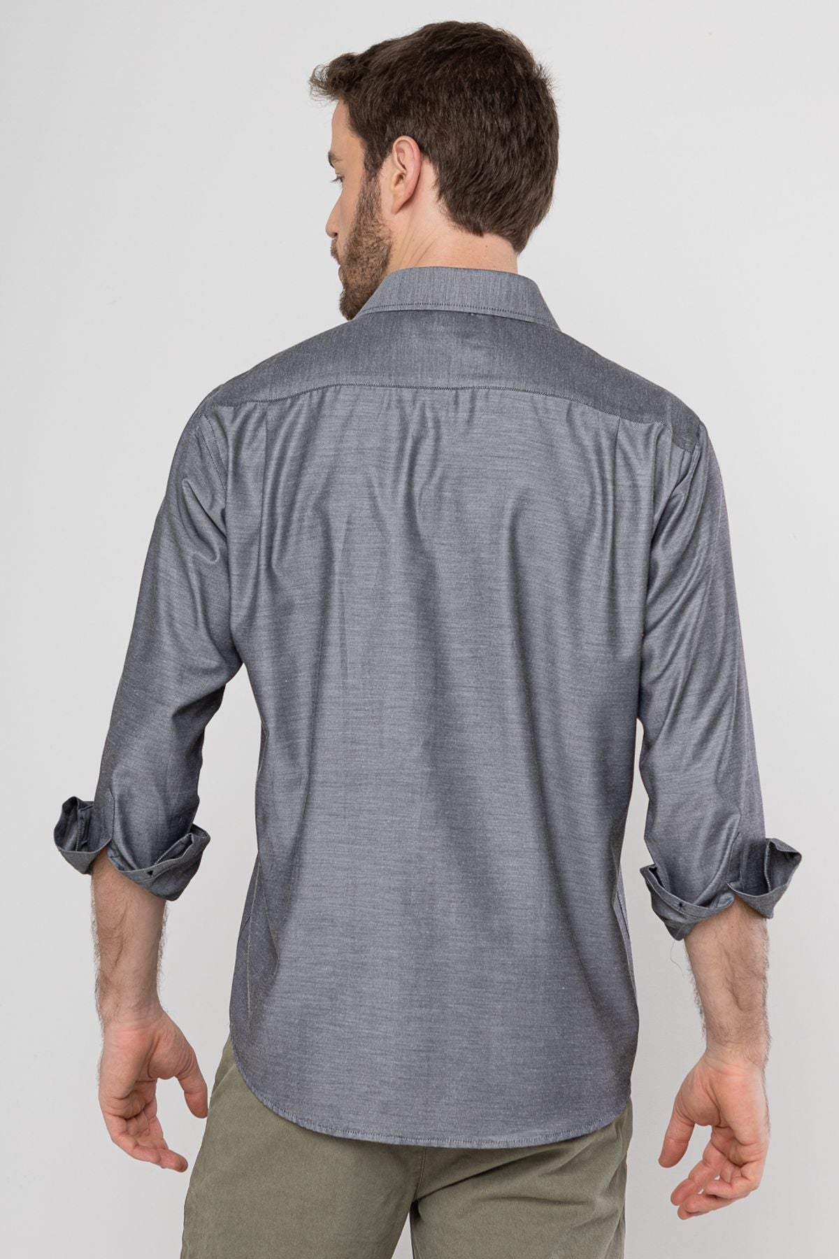 Camisa Masculina Passa Fácil Maquinetada Cinza Mr. Valentim