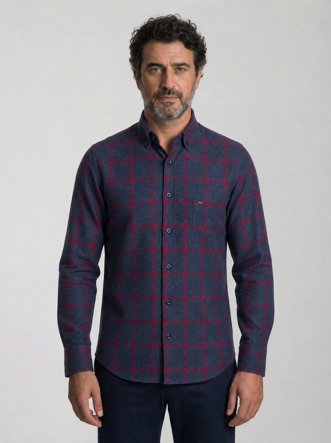 Camisa Masculina Oxford Xadrez Azul Mr.Valentim