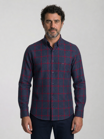 Camisa Masculina Oxford Xadrez Azul Mr.Valentim
