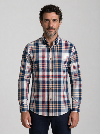 Camisa Masculina Oxford Xadrez Azul Mr.Valentim