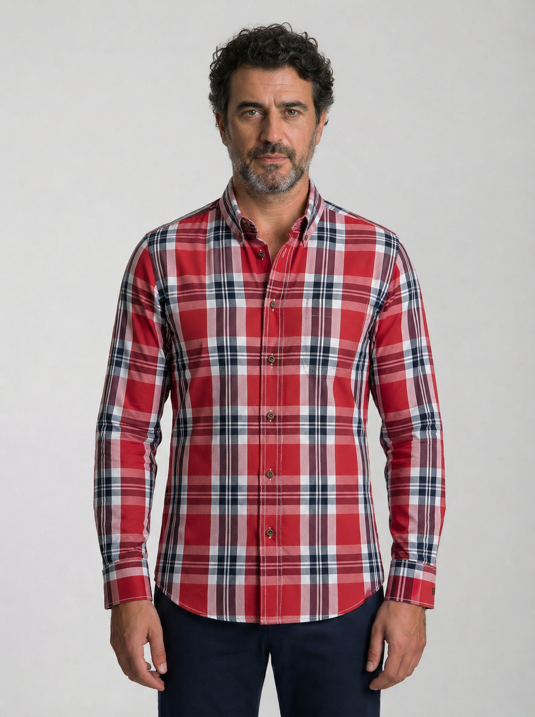 Camisa Masculina Oxford Xadrez Azul Mr.Valentim