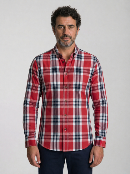 Camisa Masculina Oxford Xadrez Azul Mr.Valentim