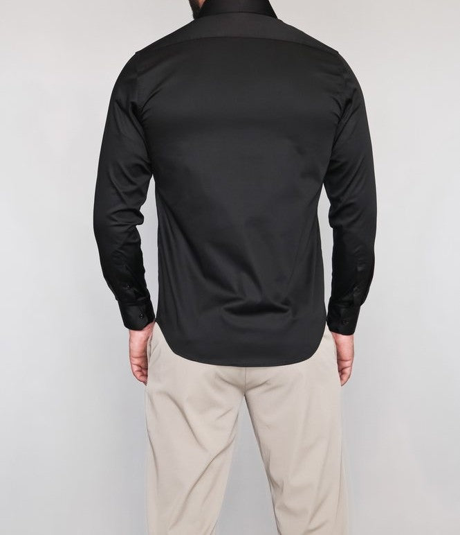 Camisa Social Cetim Stretch Masculina Mr.Valentim Preto