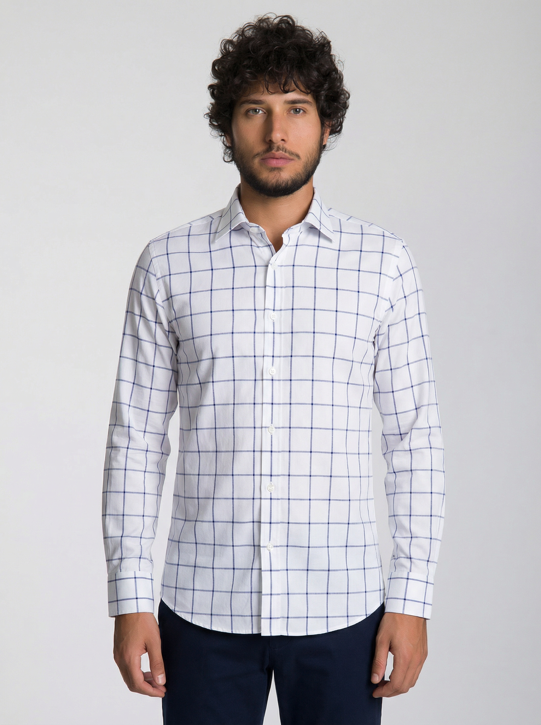 Camisa Masculina Oxford Xadrez Branco Mr.Valentim