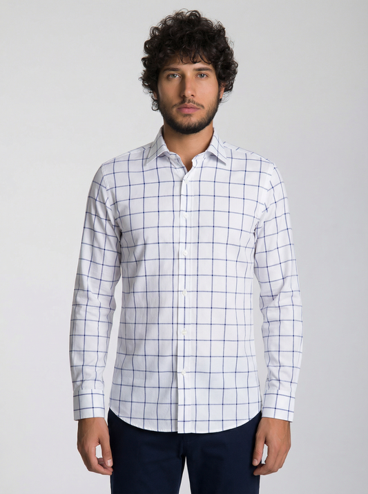 Camisa Masculina Oxford Xadrez Branco Mr.Valentim