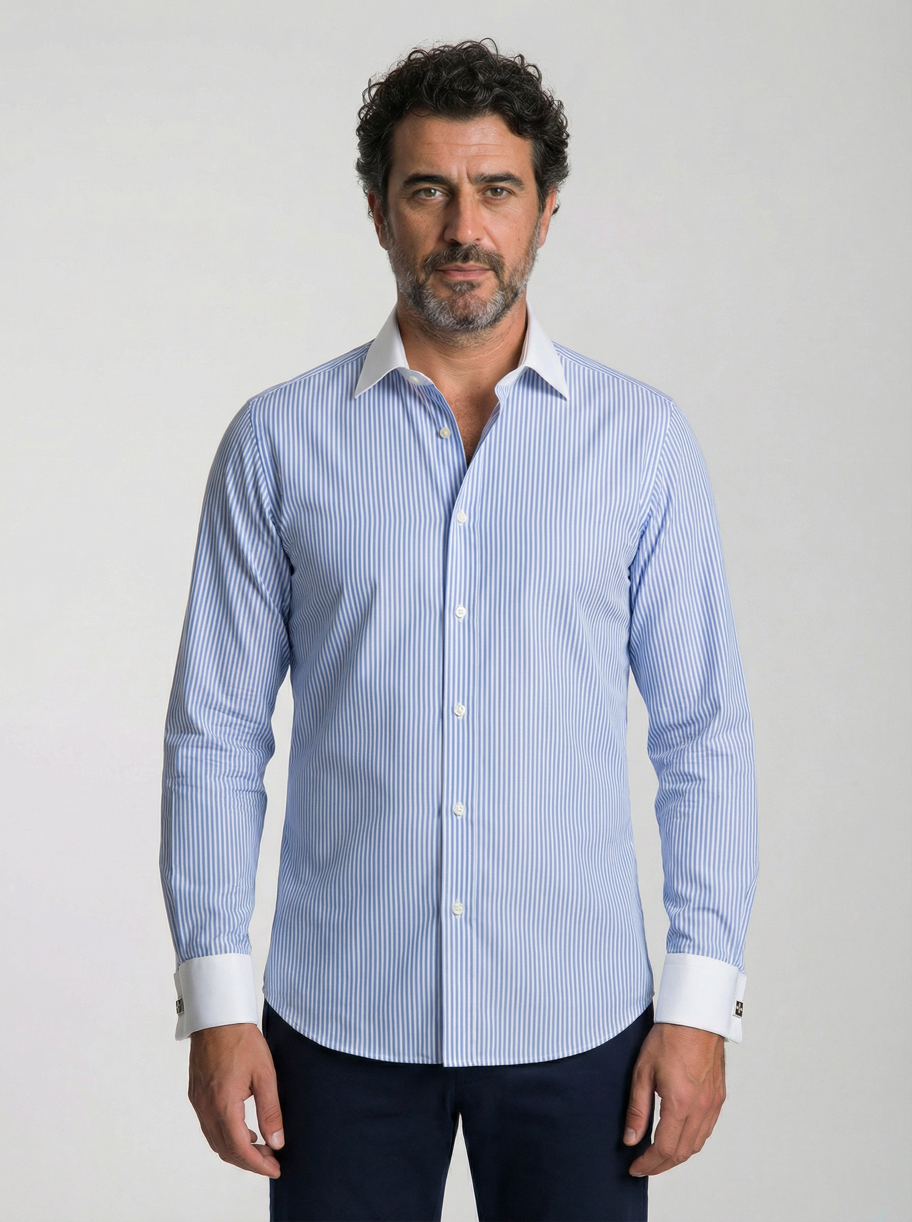 Camisa Masculina Oxford Listras Azul Mr.Valentim