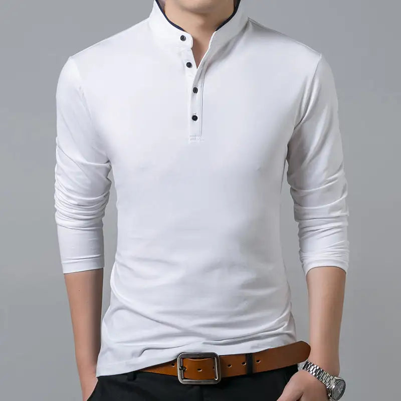 camisa henley masculina manga longa branca